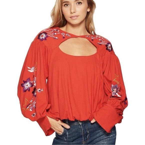 Free People Tops - Free People Lita Oversized Floral Embroidered Top